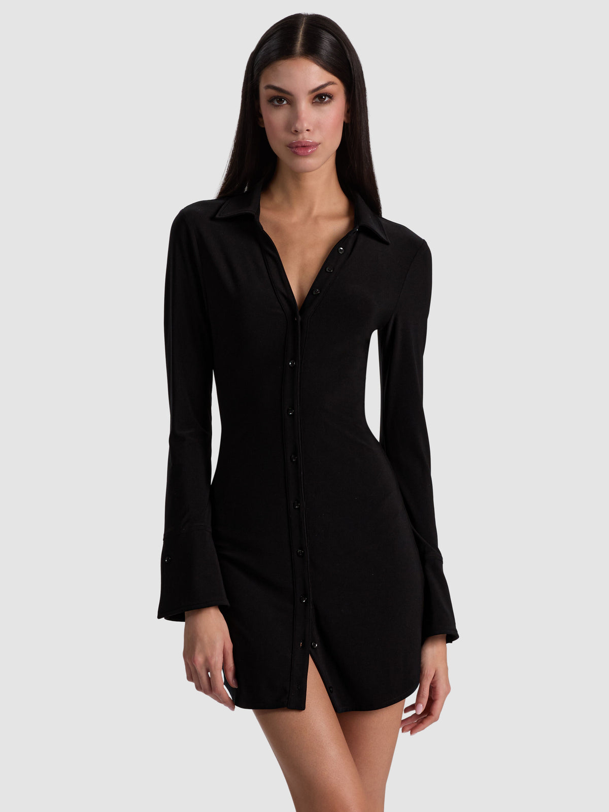 FREYA BUTTON DOWN DRESS-Black-ALICE + OLIVIA
