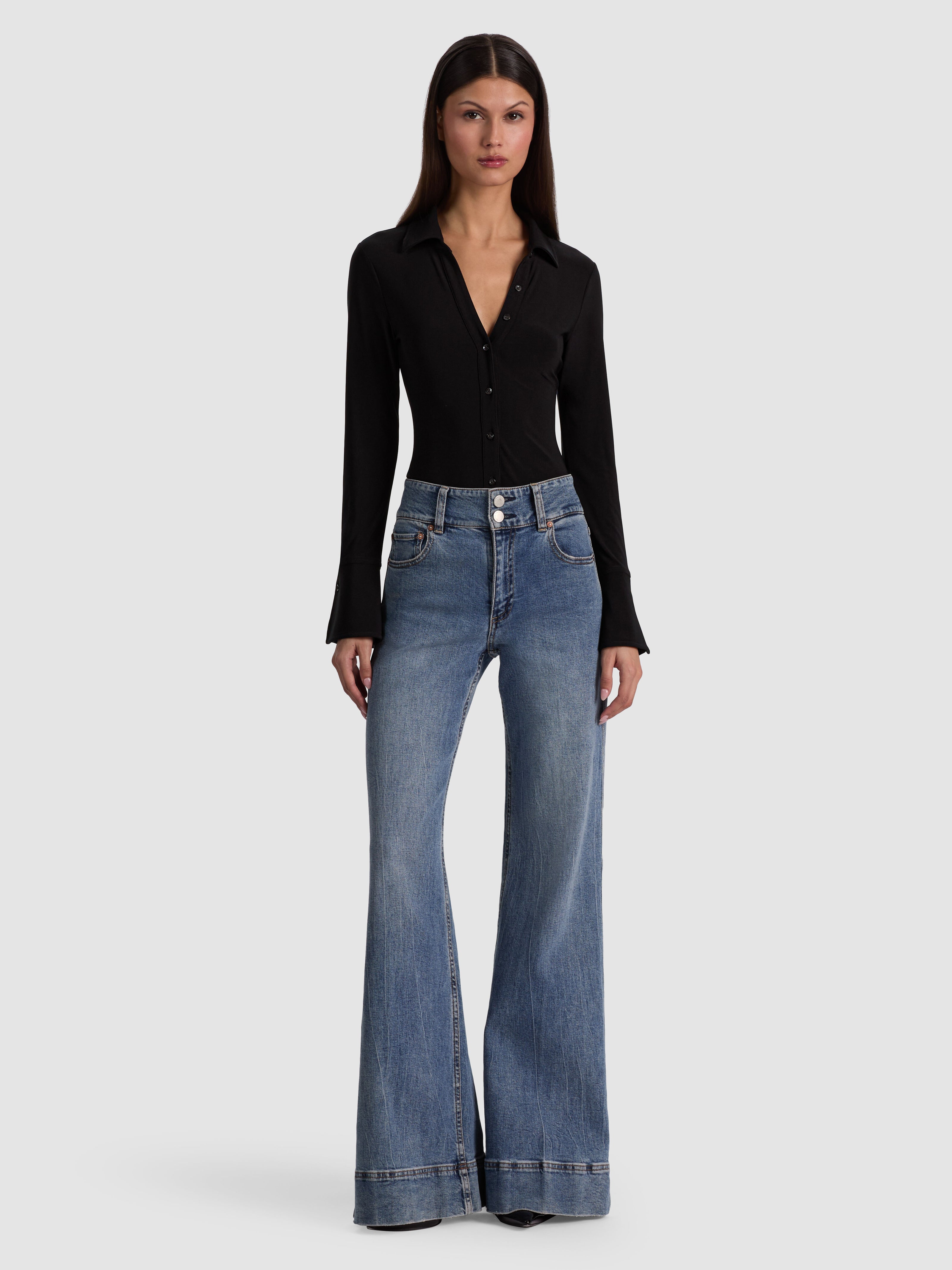 FREYA BUTTON DOWN BODYSUIT-Black-ALICE + OLIVIA