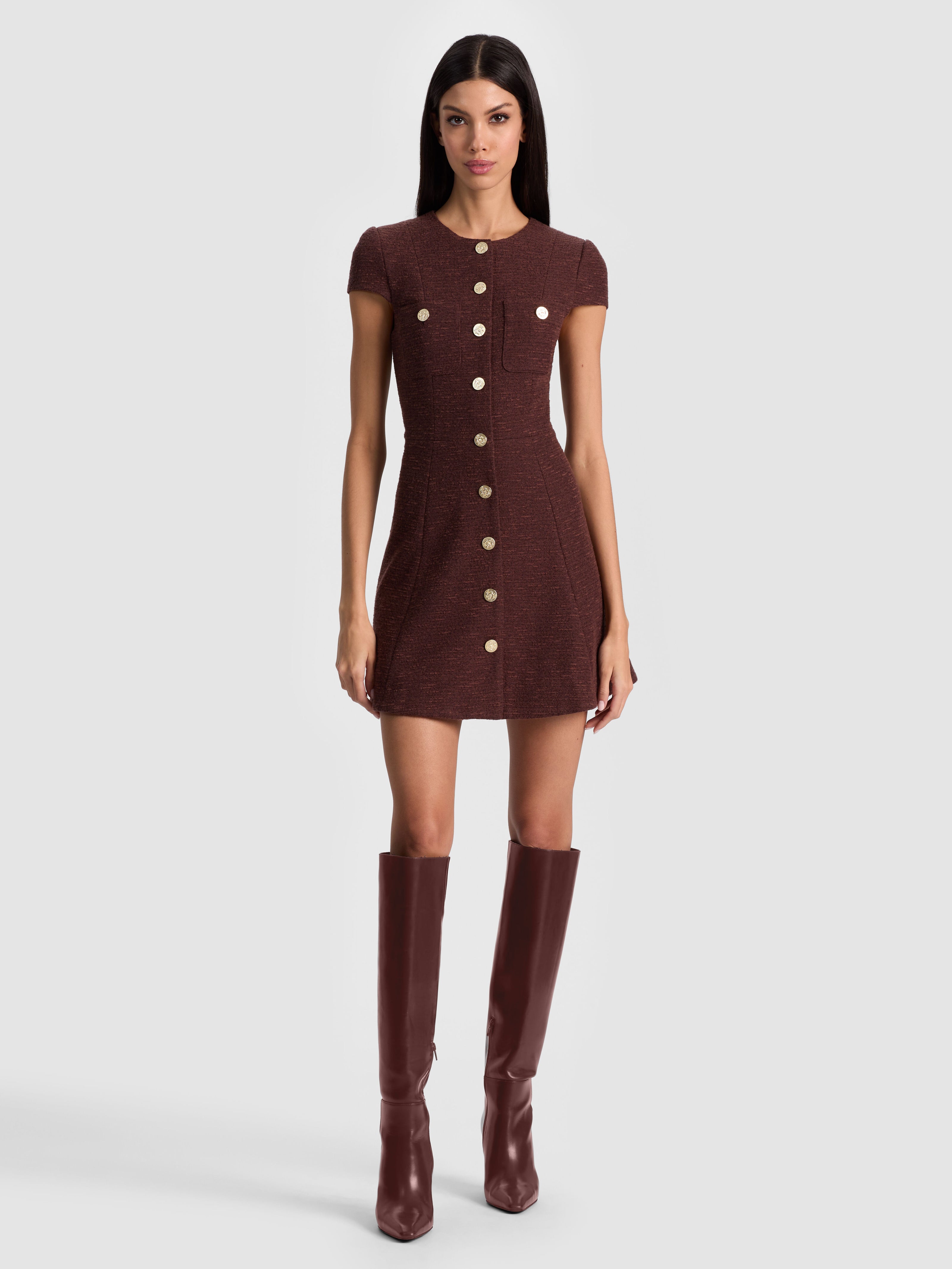 SHILOH MINI DRESS-DARK CHOCOLATE-ALICE + OLIVIA