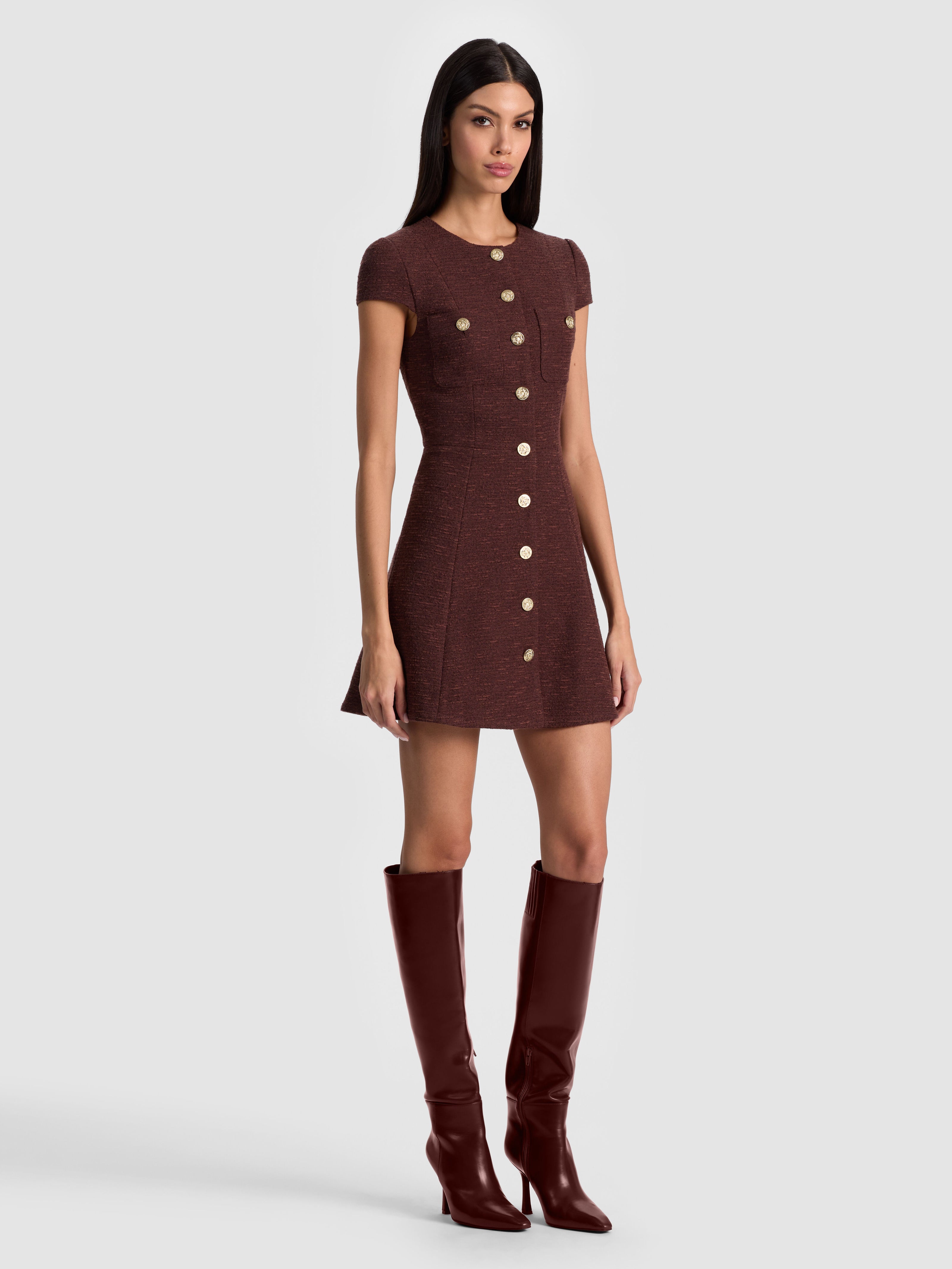 SHILOH MINI DRESS-DARK CHOCOLATE-ALICE + OLIVIA