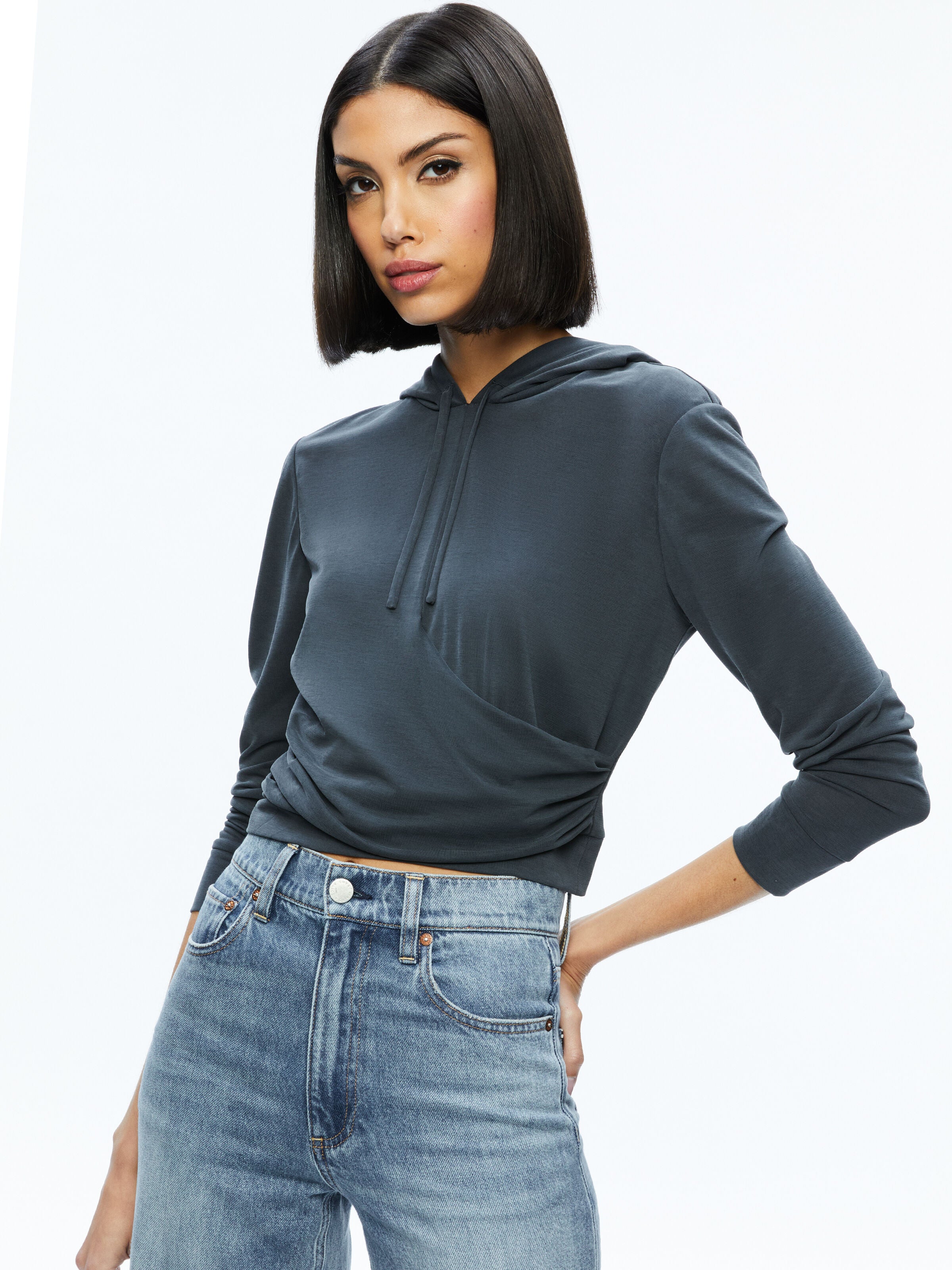 KIRK WRAP FRONT HOODIE-Black-ALICE + OLIVIA