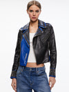A+O X DEBORAH KASS CODY MOTO LEATHER JACKET-BLACK/BLUE-ALICE + OLIVIA