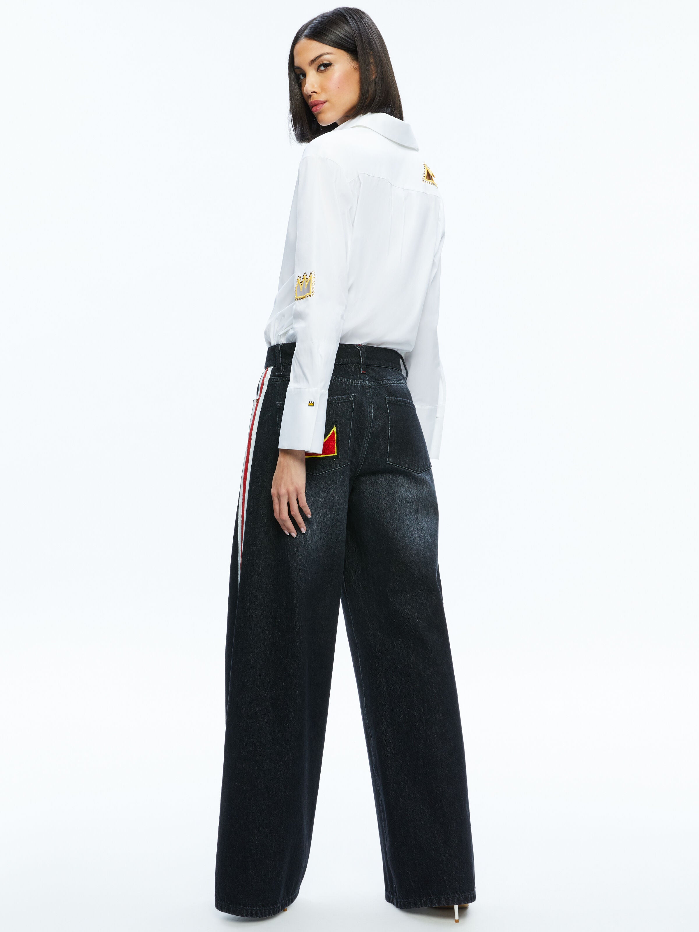A+O X BASQUIAT FINELY EMBELLISHED BUTTON DOWN-OFF WHITE MULTI-ALICE + OLIVIA