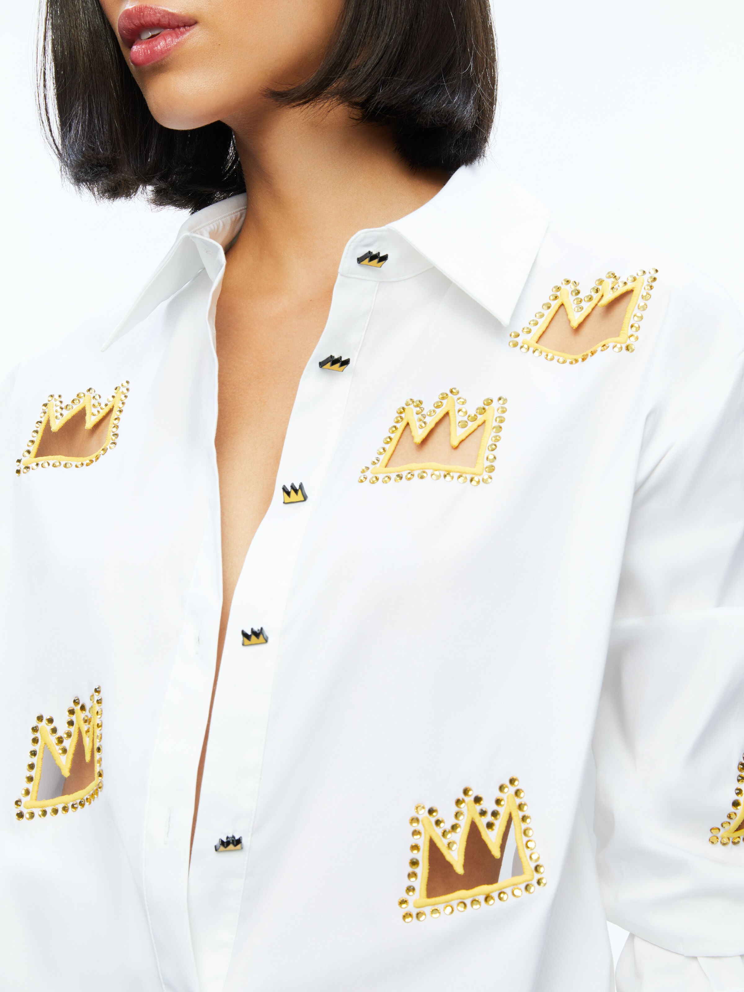 A+O X BASQUIAT FINELY EMBELLISHED BUTTON DOWN-OFF WHITE MULTI-ALICE + OLIVIA