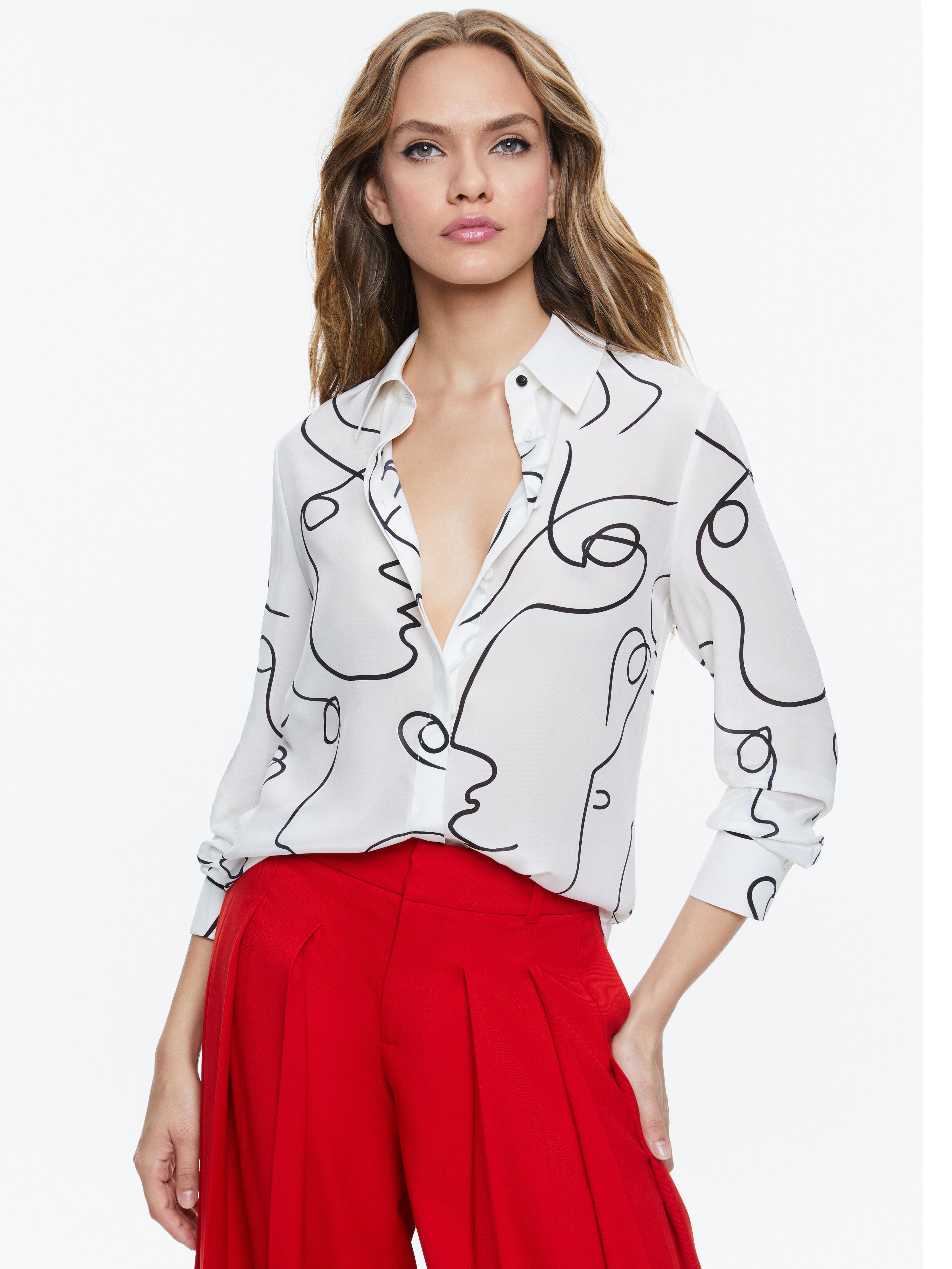 A+O X KOKETIT BRADY SLIM BUTTON DOWN-EYE CONTACT-ALICE + OLIVIA
