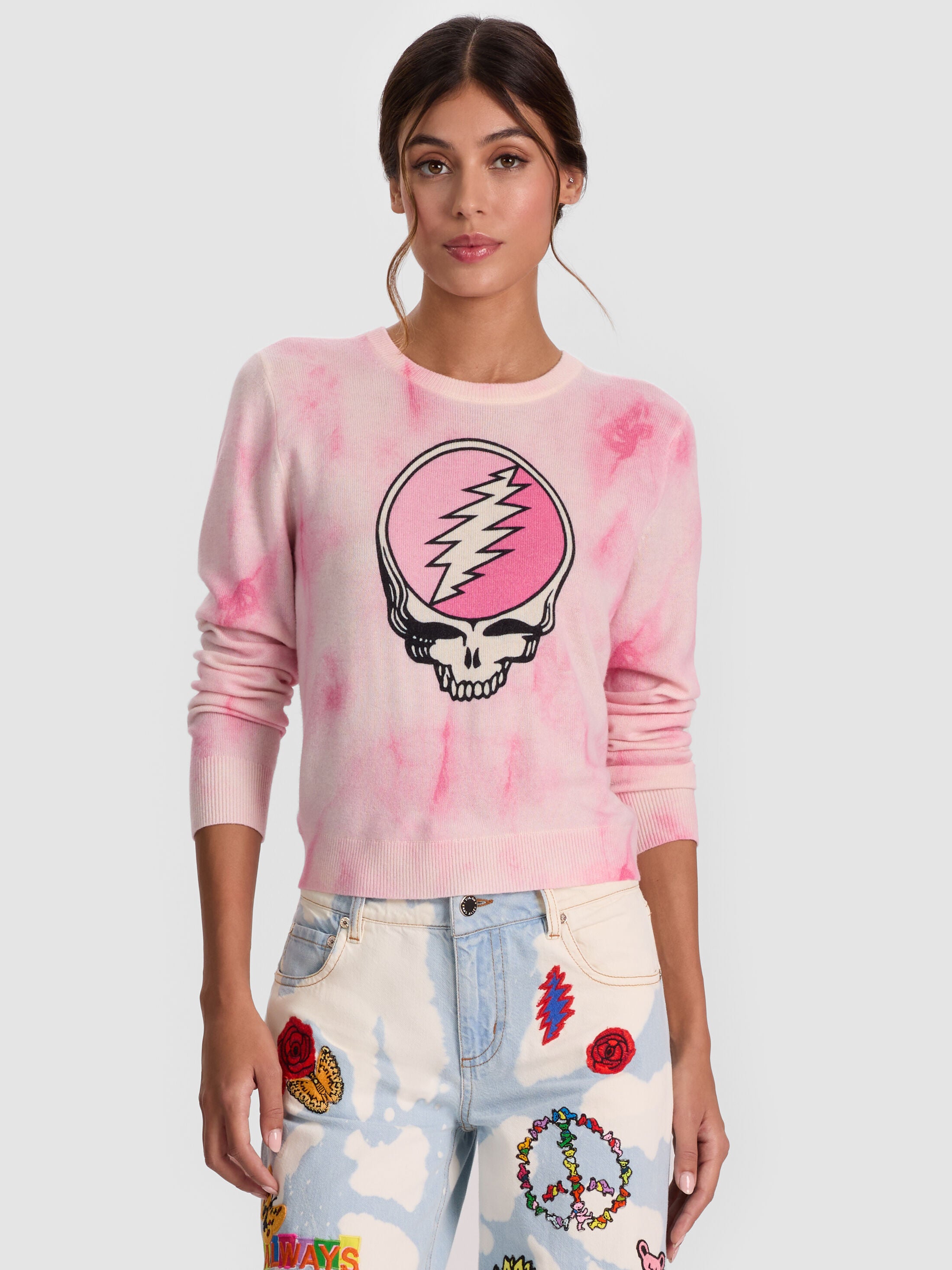 A+O X GRATEFUL DEAD CAROLEE PULLOVER-STATIC TIE DYE PINK-ALICE + OLIVIA