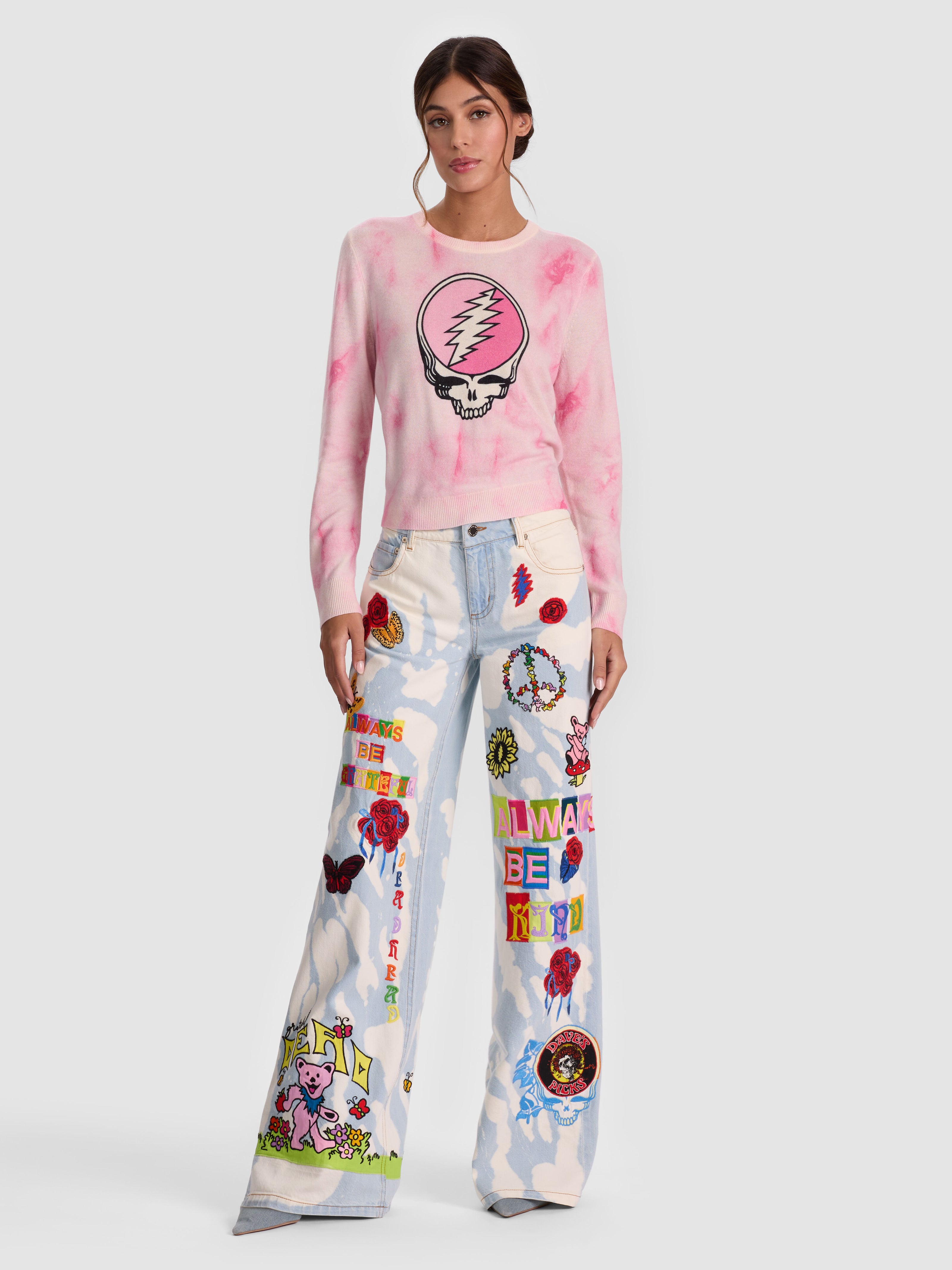 A+O X GRATEFUL DEAD CAROLEE PULLOVER-STATIC TIE DYE PINK-ALICE + OLIVIA