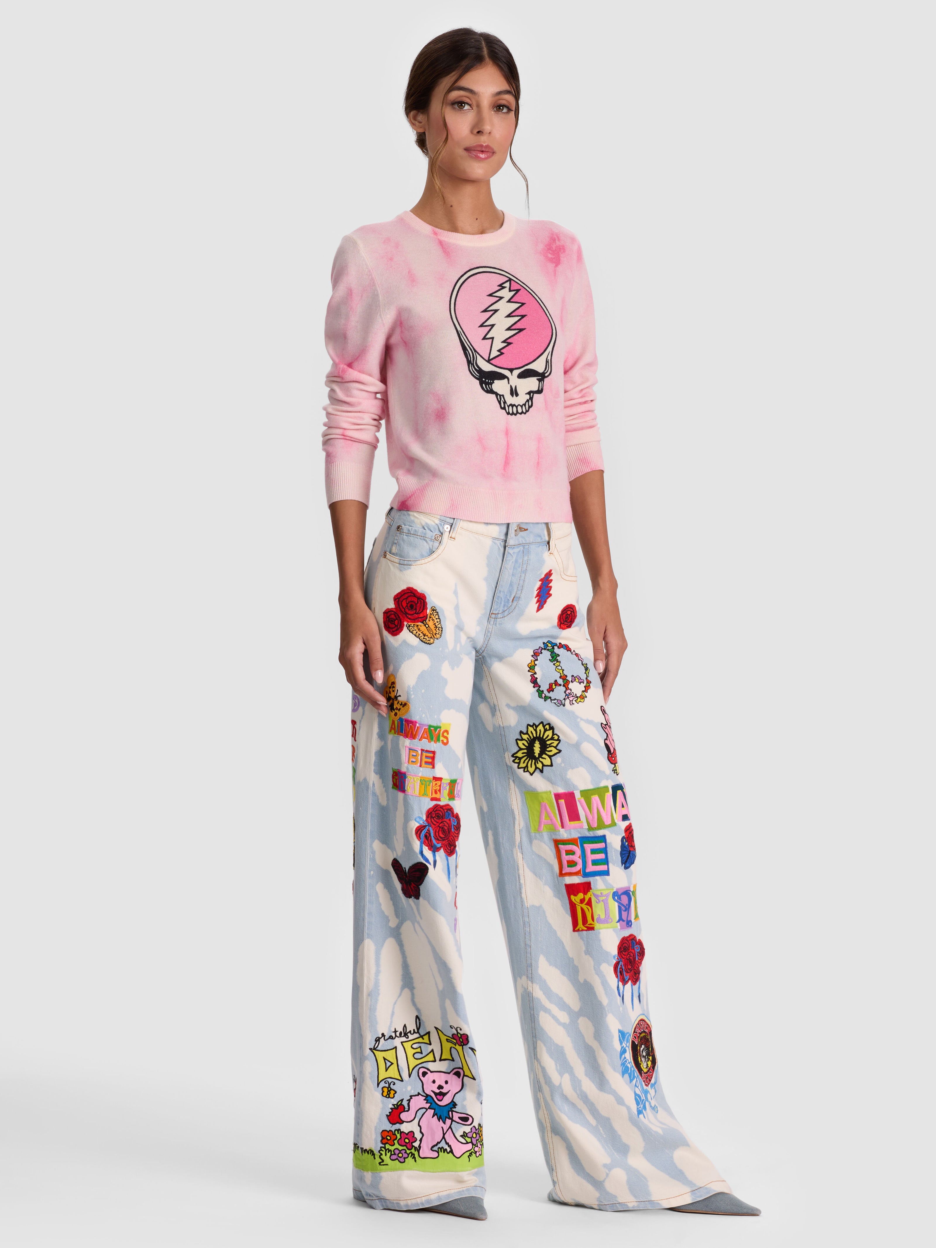 A+O X GRATEFUL DEAD CAROLEE PULLOVER-STATIC TIE DYE PINK-ALICE + OLIVIA