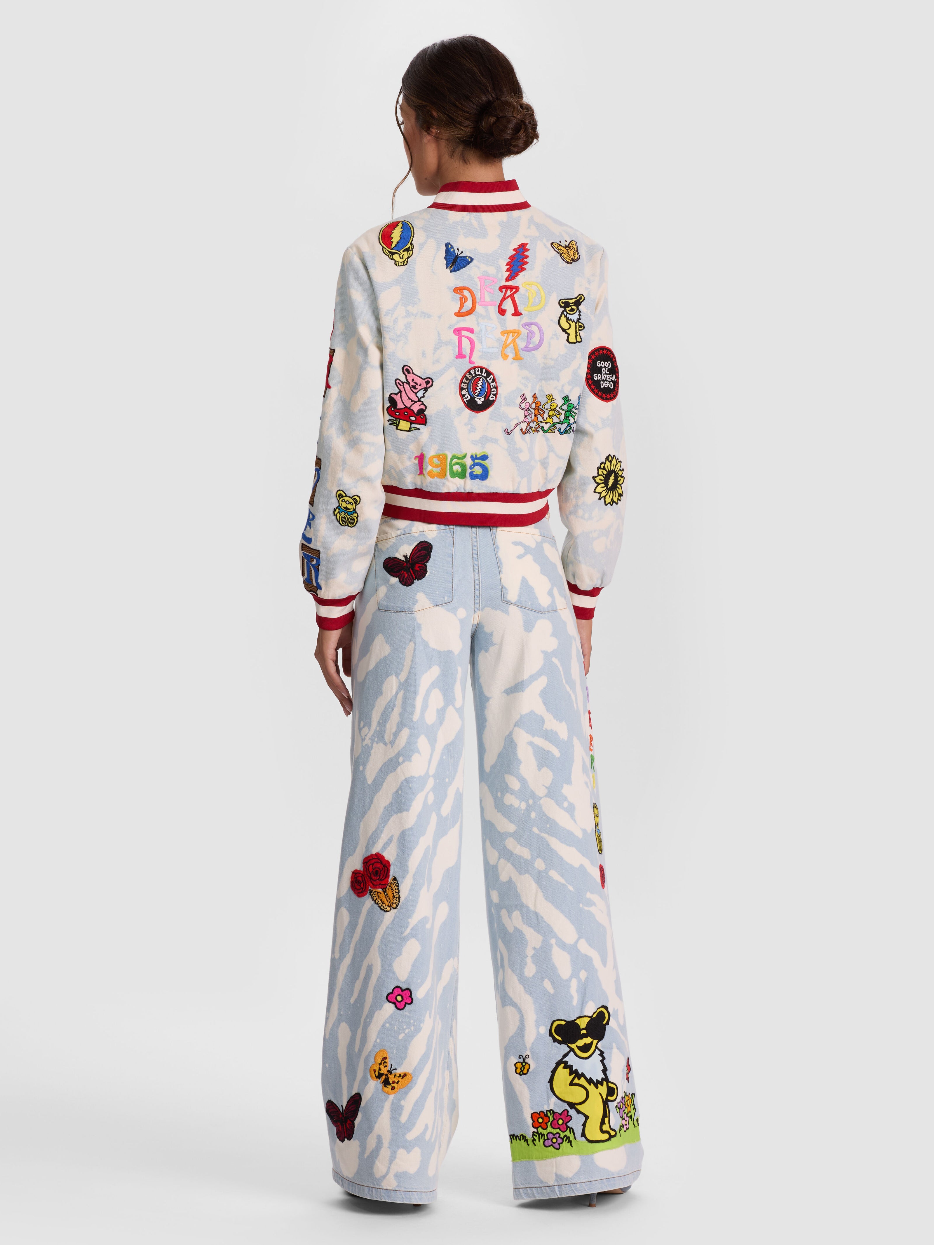 A+O X GRATEFUL DEAD KERI DENIM JACKET-INDIGO BLEACHED TIE DYE-ALICE + OLIVIA