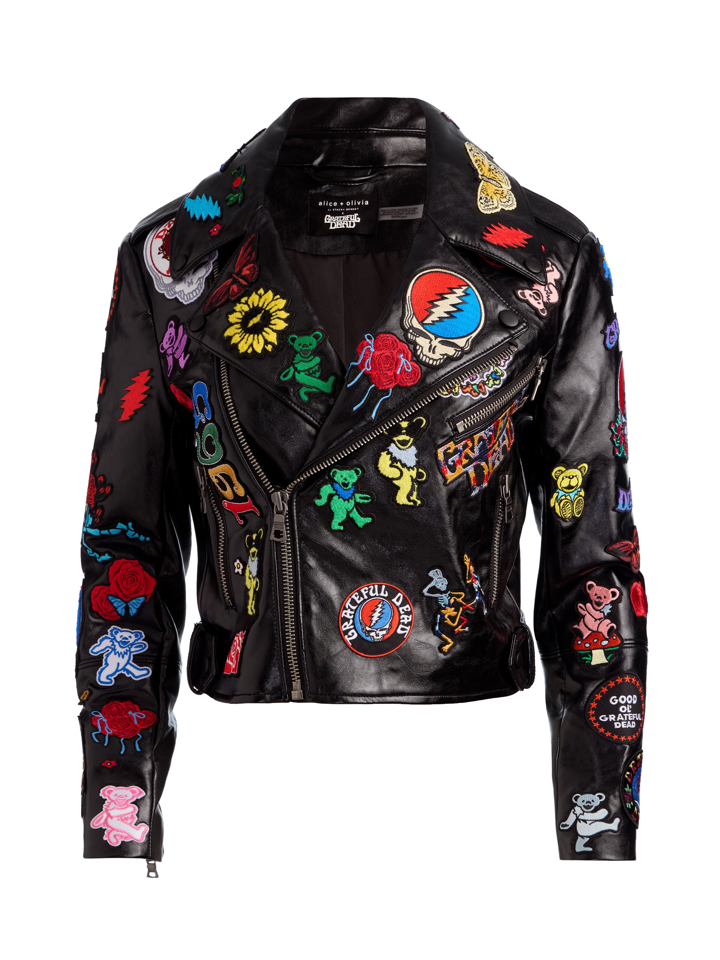 A+O X GRATEFUL DEAD CODY VEGAN MOTO JACKET in BLACK/MULTI | ALICE
