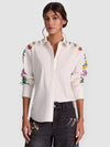 A+O X GRATEFUL DEAD DIMITRA BUTTON DOWN-GRATEFUL BEARS OFF WHITE-ALICE + OLIVIA