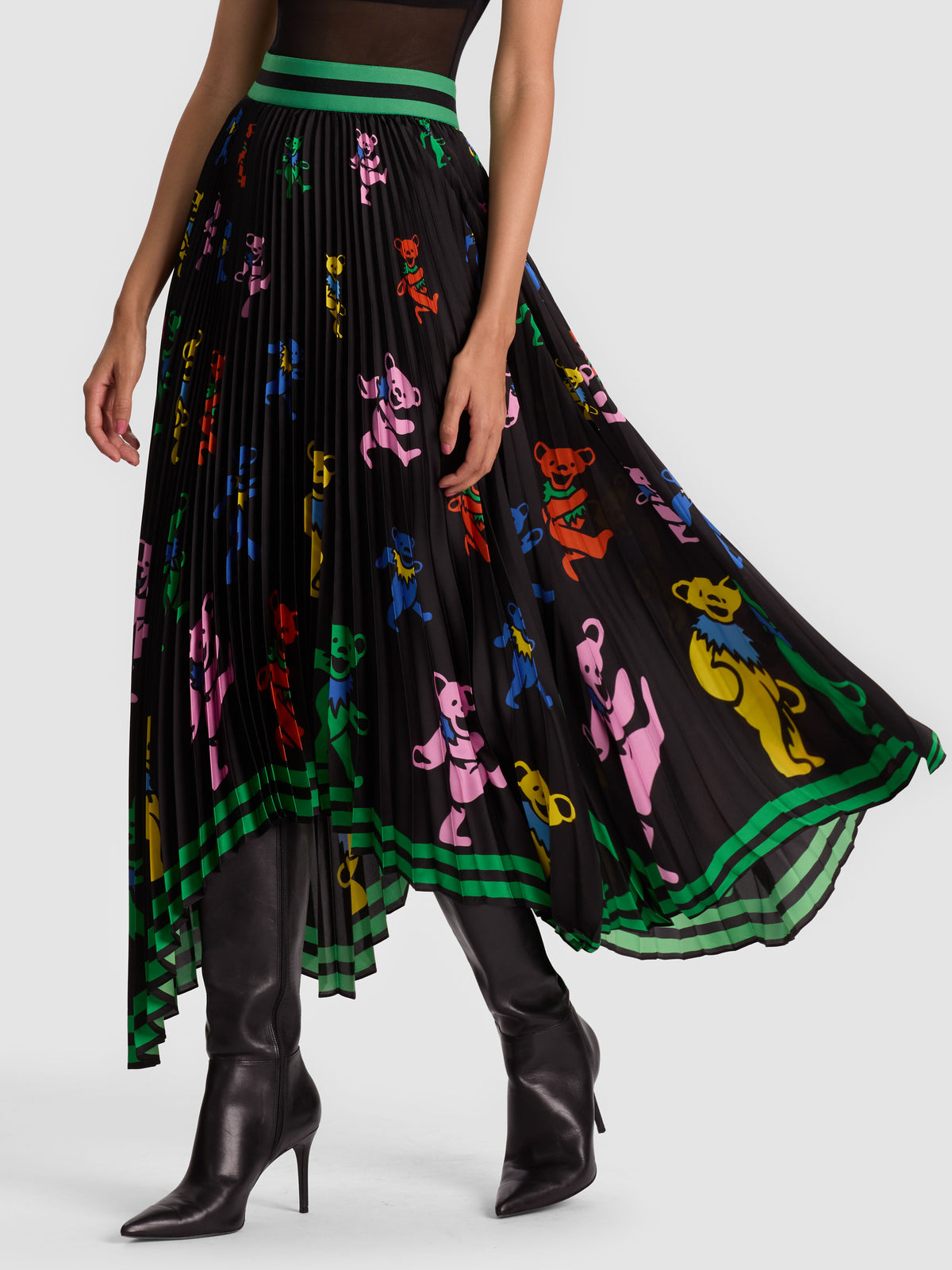 A+O X GRATEFUL DEAD KATZ MAXI SKIRT-GRATEFUL BEARS BLACK-ALICE + OLIVIA