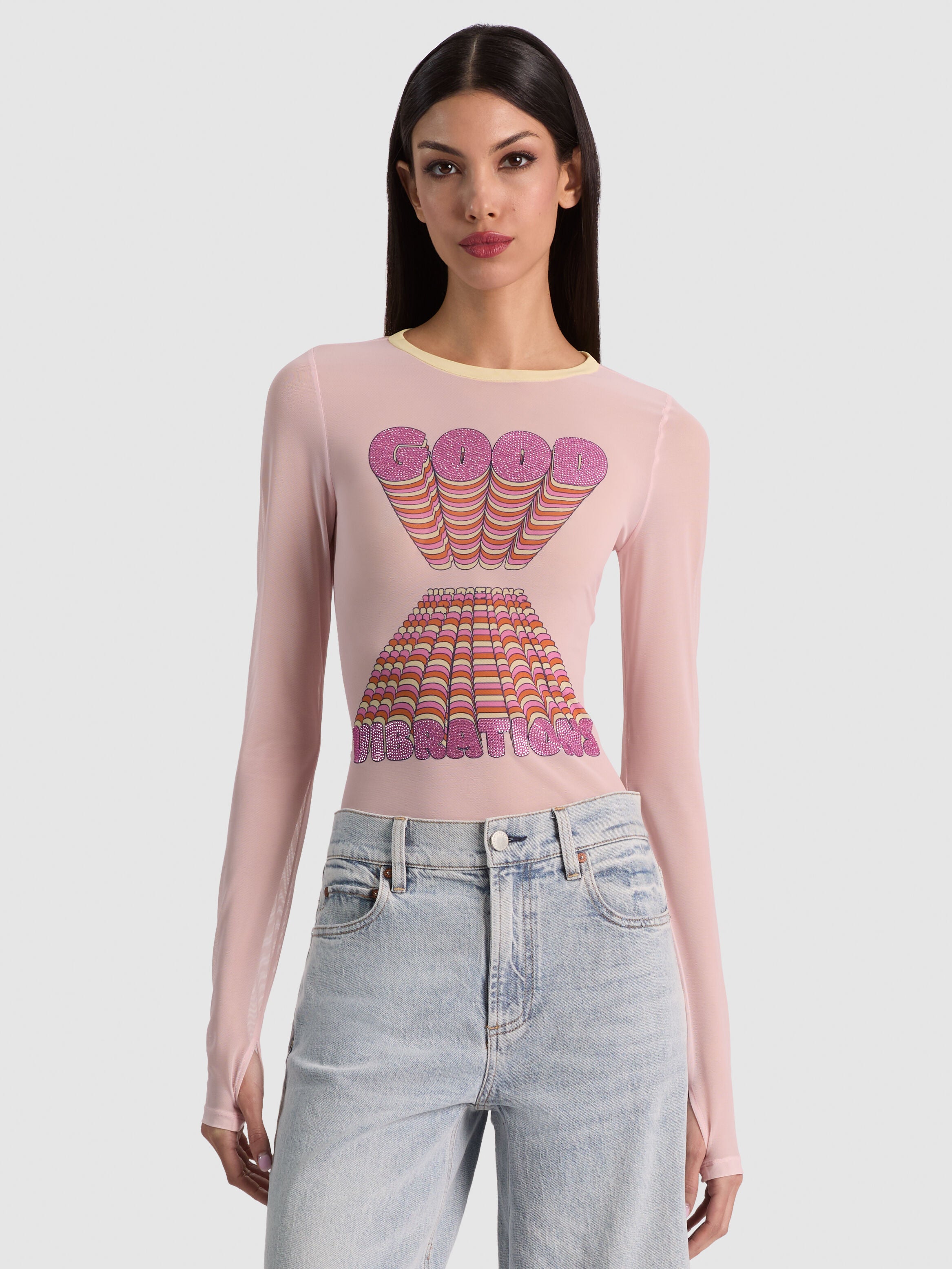 DELAINA EMBELLISHED TOP-GOOD VIBRATIONS-ALICE + OLIVIA