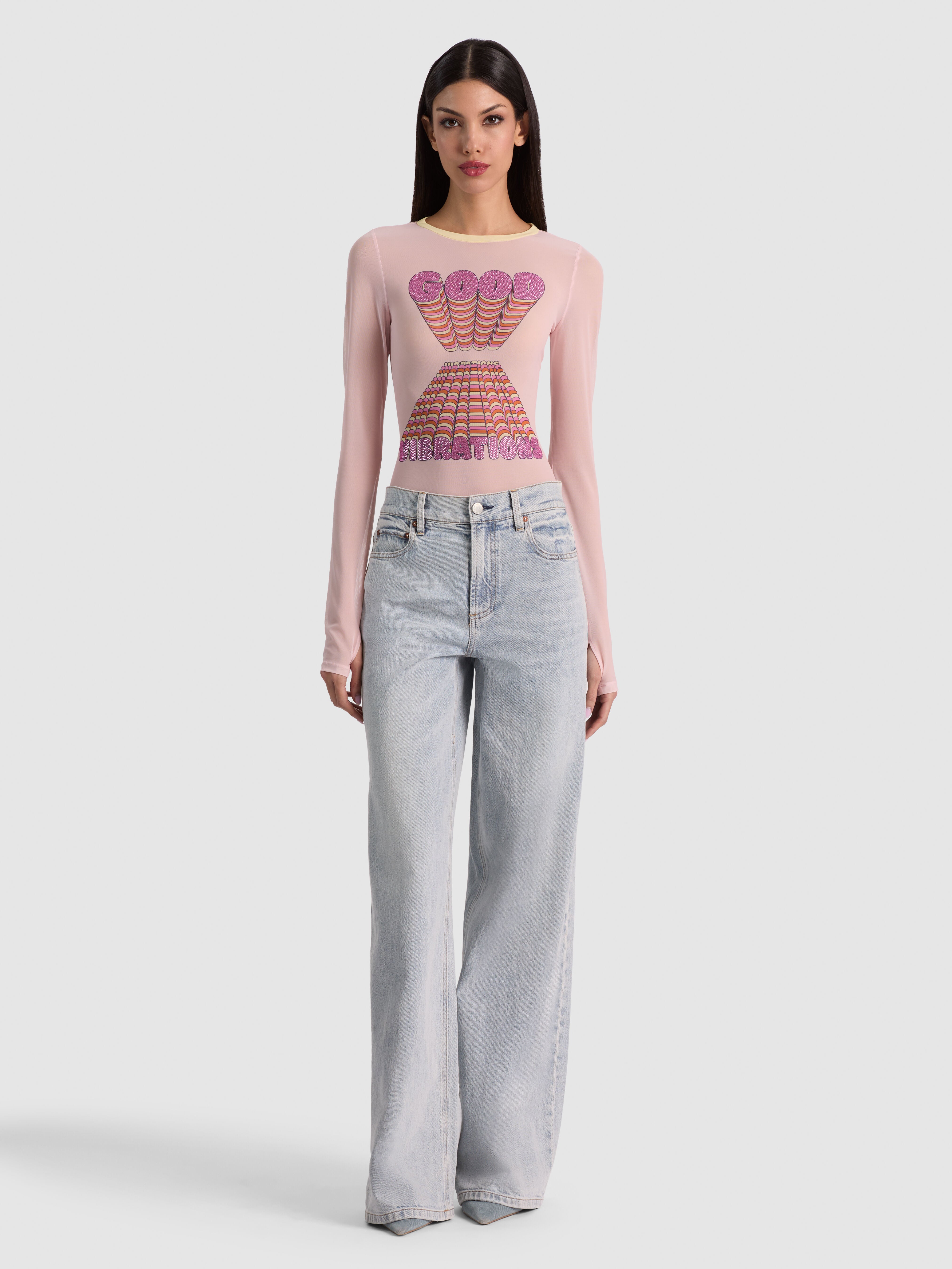 DELAINA EMBELLISHED TOP in GOOD VIBRATIONS | ALICE + OLIVIA