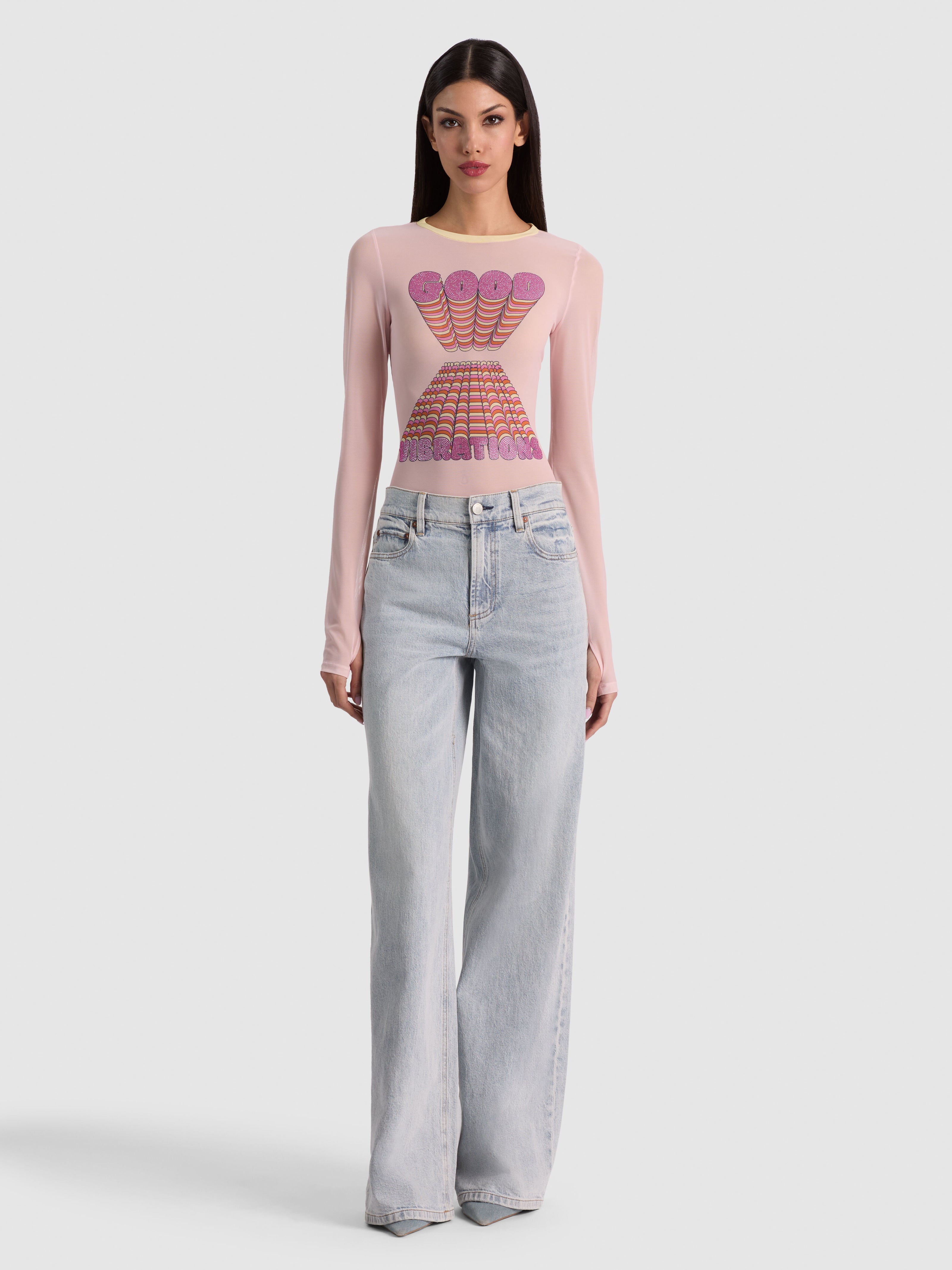 DELAINA EMBELLISHED TOP-GOOD VIBRATIONS-ALICE + OLIVIA