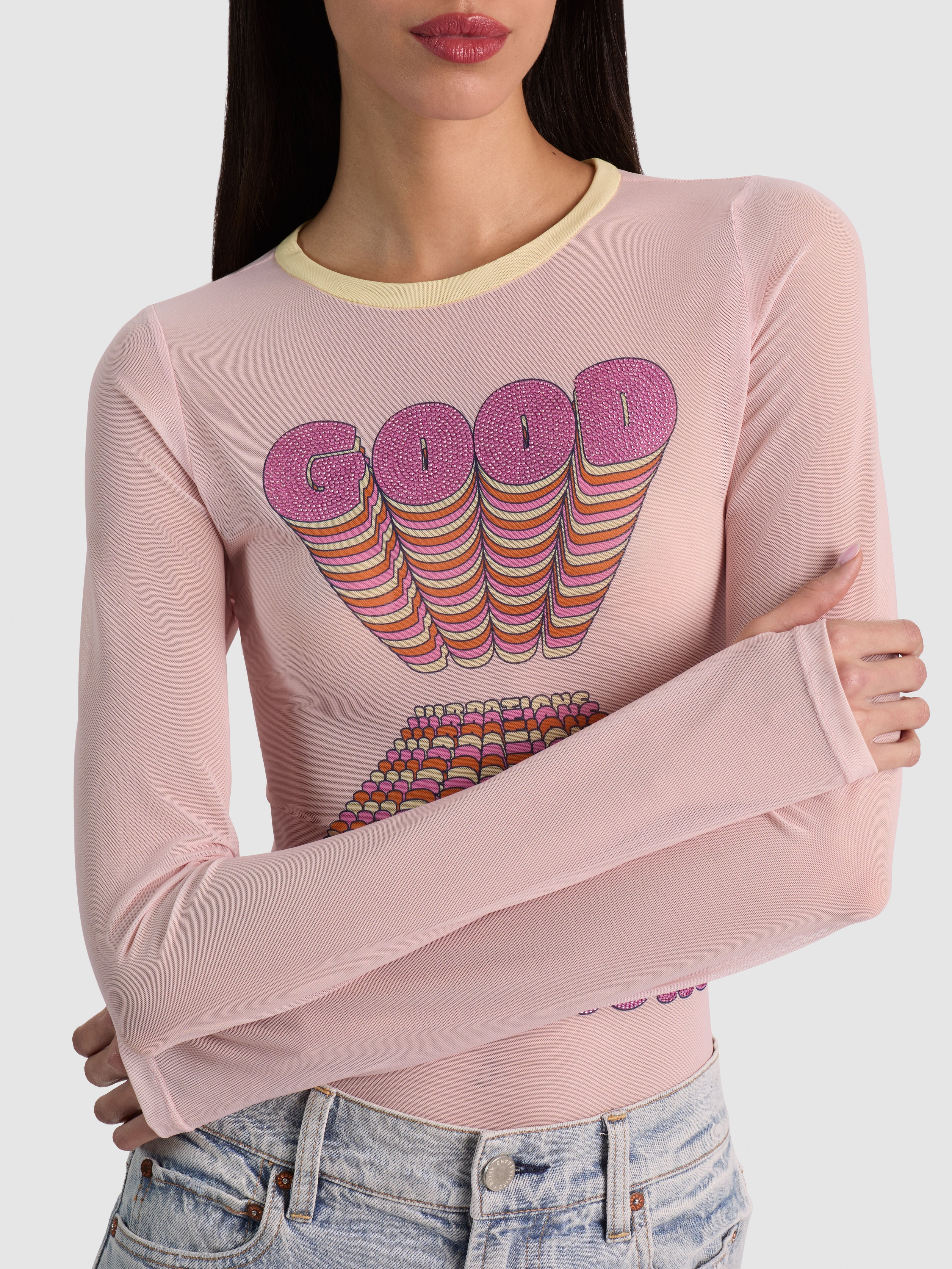 DELAINA EMBELLISHED TOP-GOOD VIBRATIONS-ALICE + OLIVIA