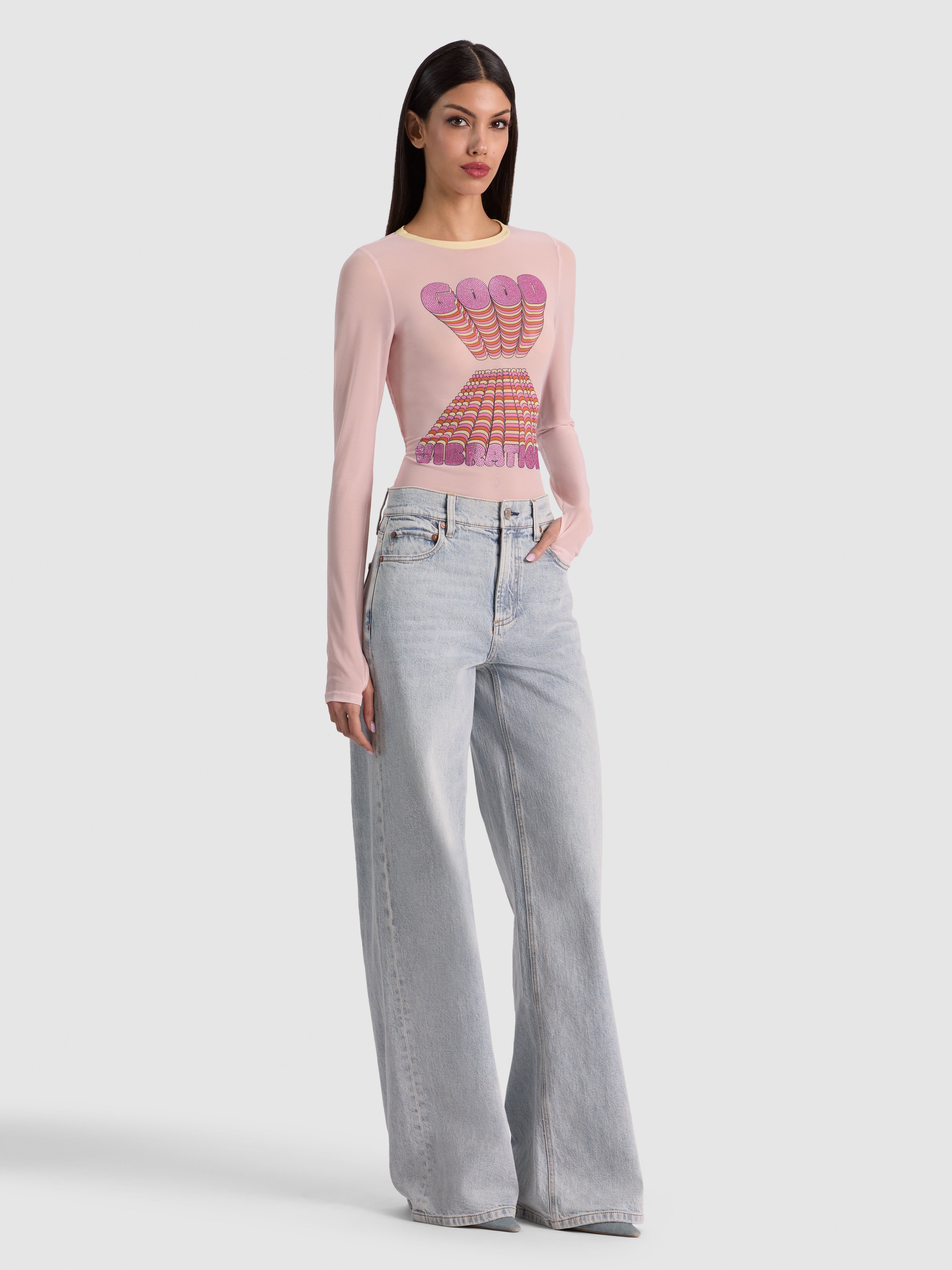 DELAINA EMBELLISHED TOP-GOOD VIBRATIONS-ALICE + OLIVIA