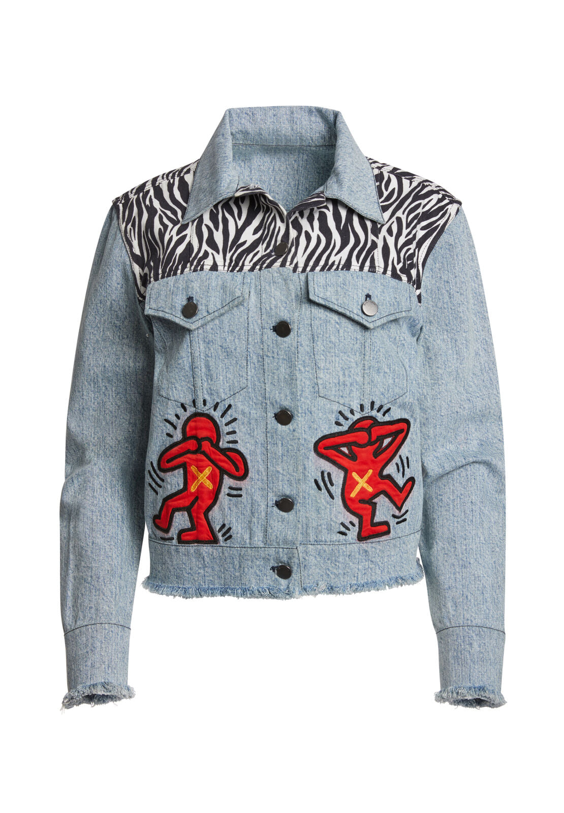 RUMOR EMBR BXY DISTRSD HEM JKT-STONE WASH/MULTI-ALICE + OLIVIA