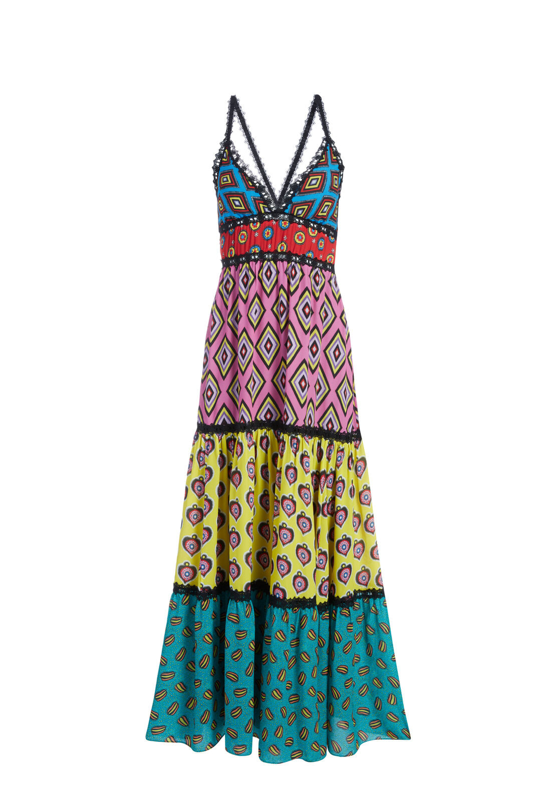 KAROLINA PANELED HLTR MAXI DRS-BATIK MEDALLION BT POPPY/MULT-ALICE + OLIVIA