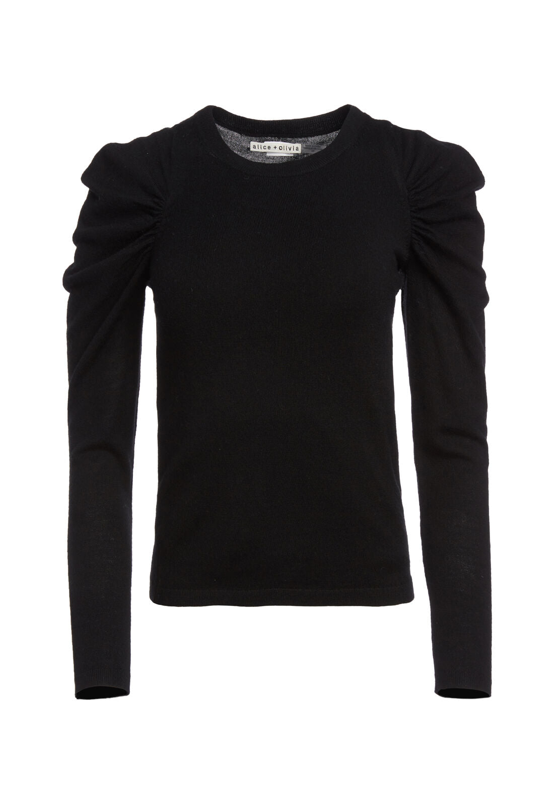 LIDIA GATHERED SLV CREW NK-Black-ALICE + OLIVIA