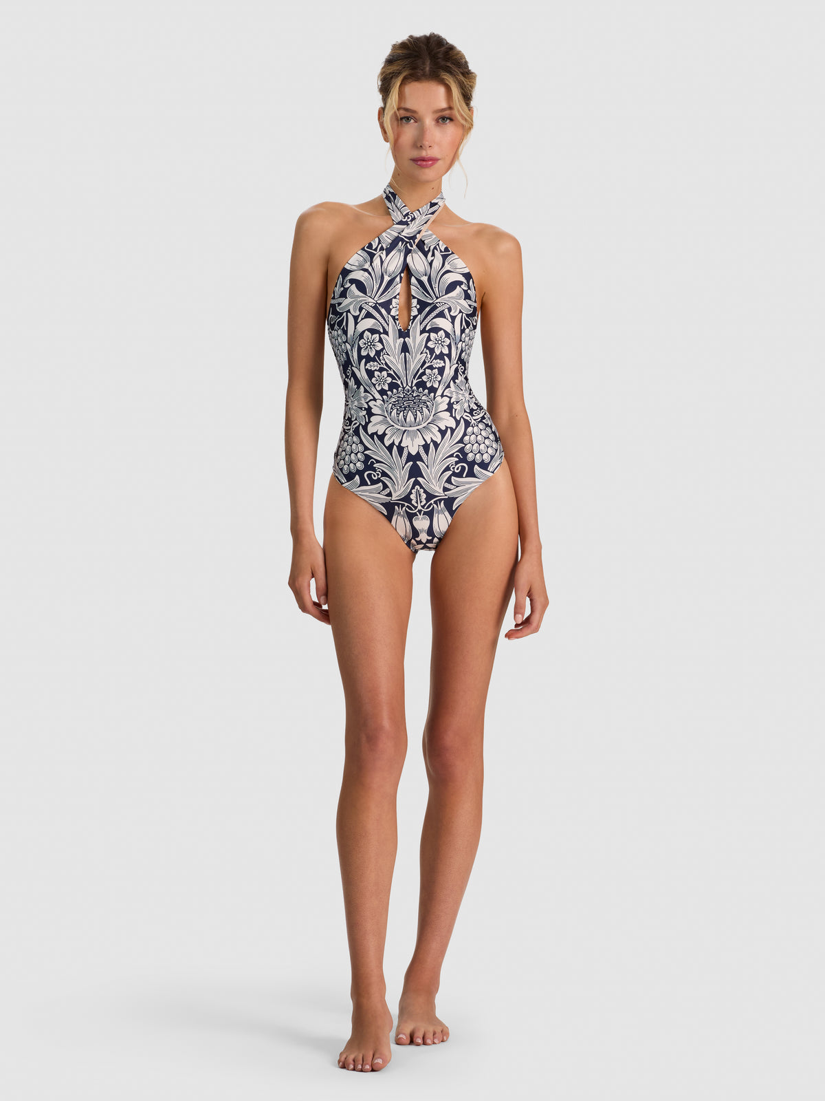 A+O X PQ SWIM DELILAH CROSS FRONT ONE-PIECE-FLOWER FIELD MIDNIGHT BLUE-ALICE + OLIVIA