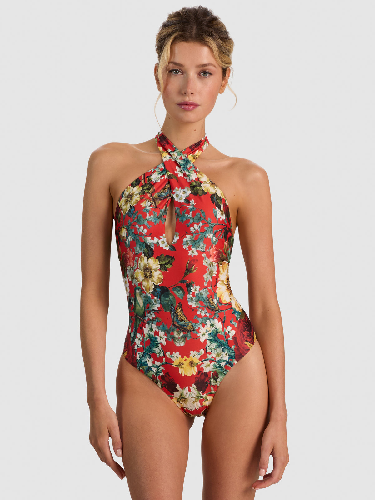 A+O X PQ SWIM DELILAH CROSS FRONT ONE-PIECE-GARDEN VISTA CANDY APPLE-ALICE + OLIVIA