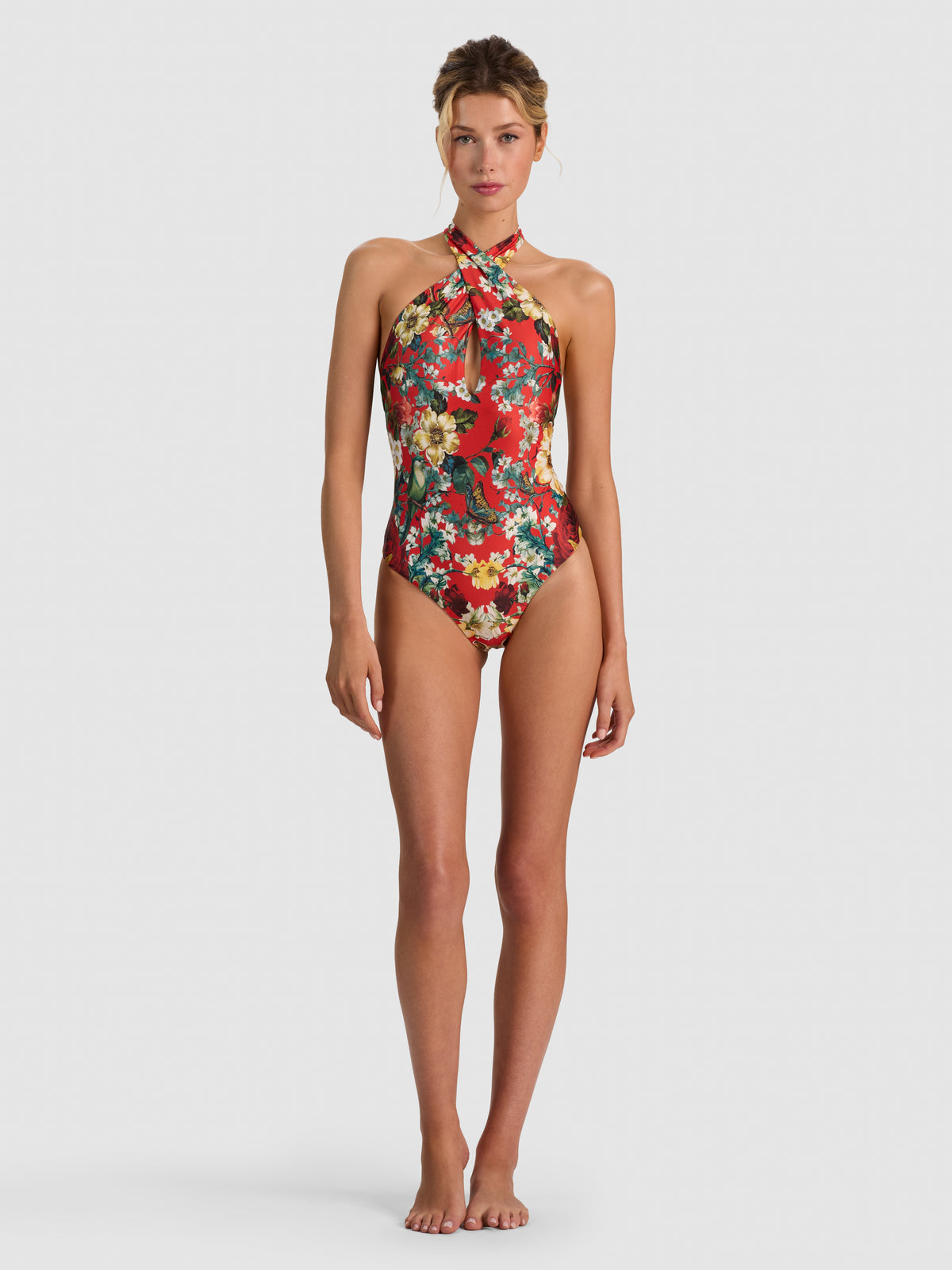 A+O X PQ SWIM DELILAH CROSS FRONT ONE-PIECE-GARDEN VISTA CANDY APPLE-ALICE + OLIVIA