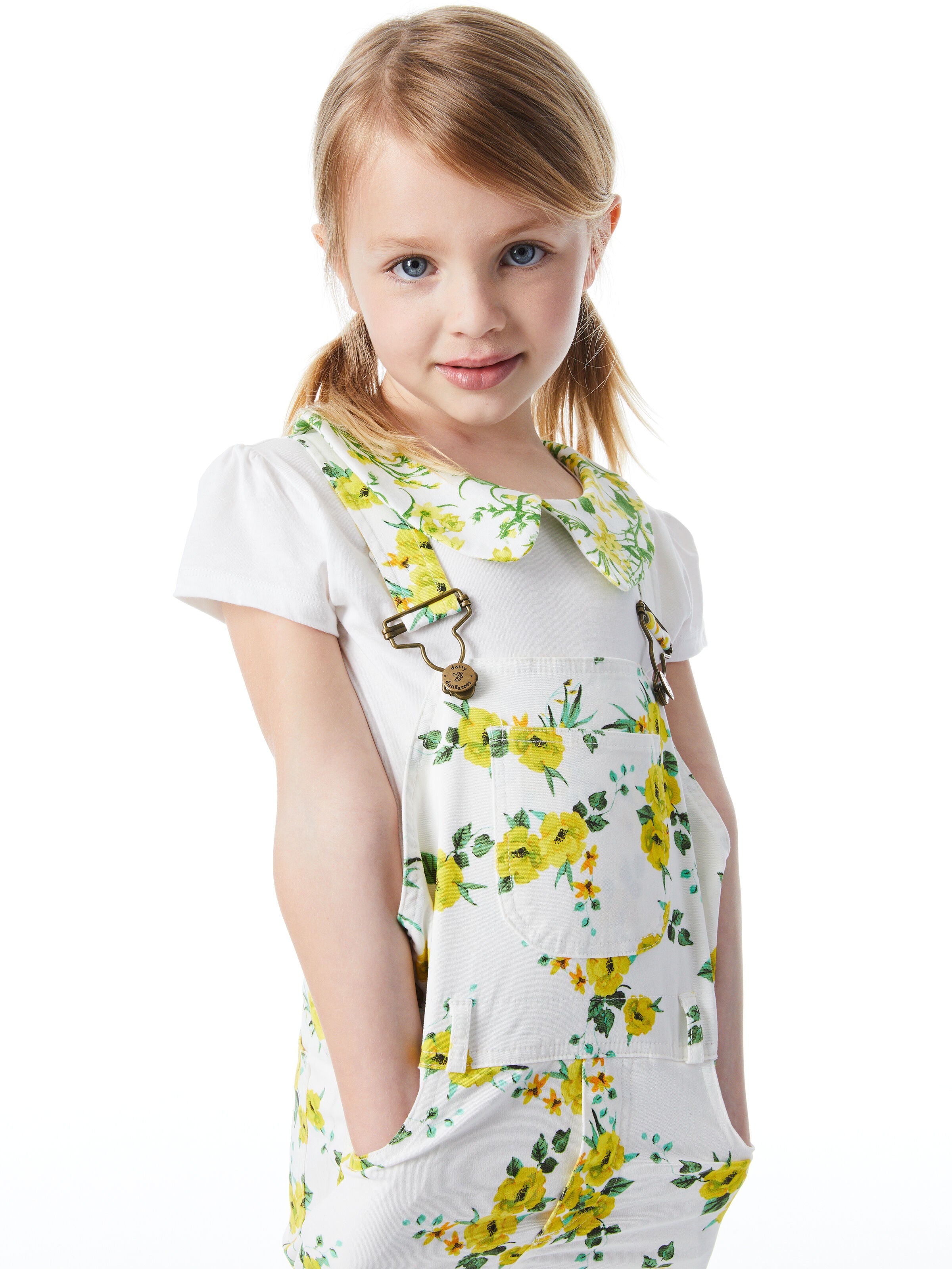 A+O x DOTTY DUNGAREES PETER PAN COLLAR TOP-ANTIQUE BUTTERFLY OFF WHITE-ALICE + OLIVIA