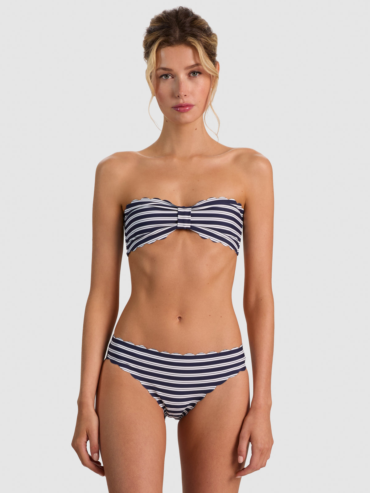 A+O X PQ SWIM ASPEN REVERSIBLE SCALLOPED BANDEAU-METRO STRIPE MIDNIGHT BLUE LG-ALICE + OLIVIA
