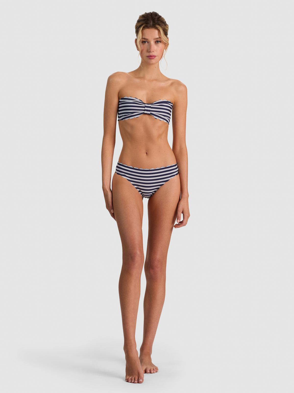 A+O X PQ SWIM AUBREE REVERSIBLE SCALLOPED TEENY BOTTOM-METRO STRIPE MIDNIGHT BLUE LG-ALICE + OLIVIA