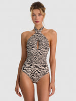 A+O X PQ SWIM DELILAH CROSS FRONT ONE-PIECE - ZEBRA