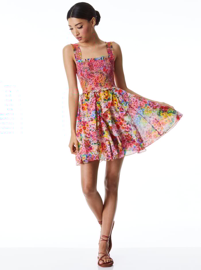 JOCELYN SMOCKED MINI DRESS - GARDEN FLORAL image 3 - Alice And Olivia