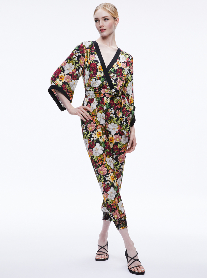 WALDA WRAP FRONT JUMPSUIT - JUNIPER FLORAL BLACK image 4 - Alice And Olivia