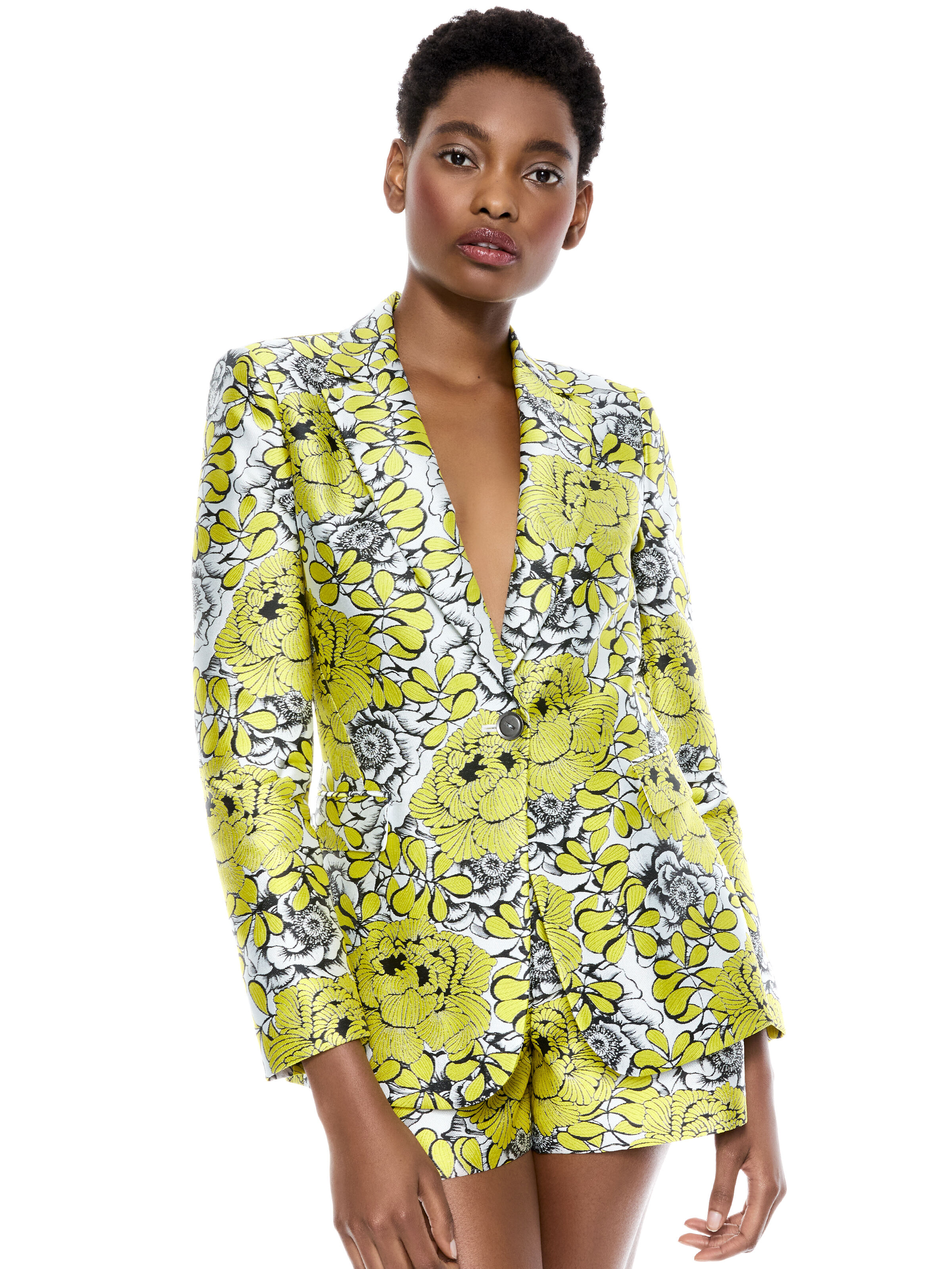 Macey Notch Collar Fitted Blazer In Daffodil multi Alice And Olivia