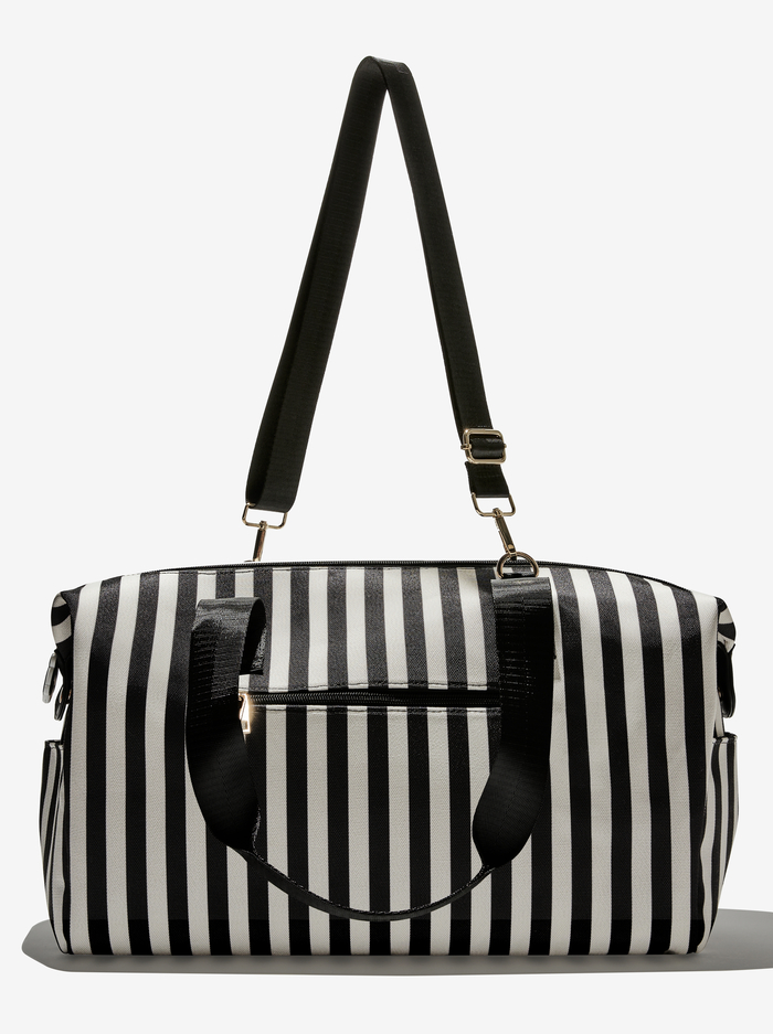 A+O X FABFITFUN DUFFLE BAG - POSITANO STRIPE SM BLACK - Alice And Olivia