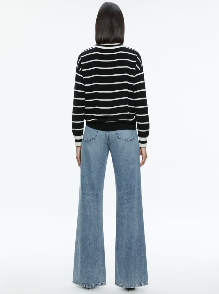 FILA CASHMERE CREW NECK PULLOVER - BLACK/ECRU image 1 - Alice And Olivia