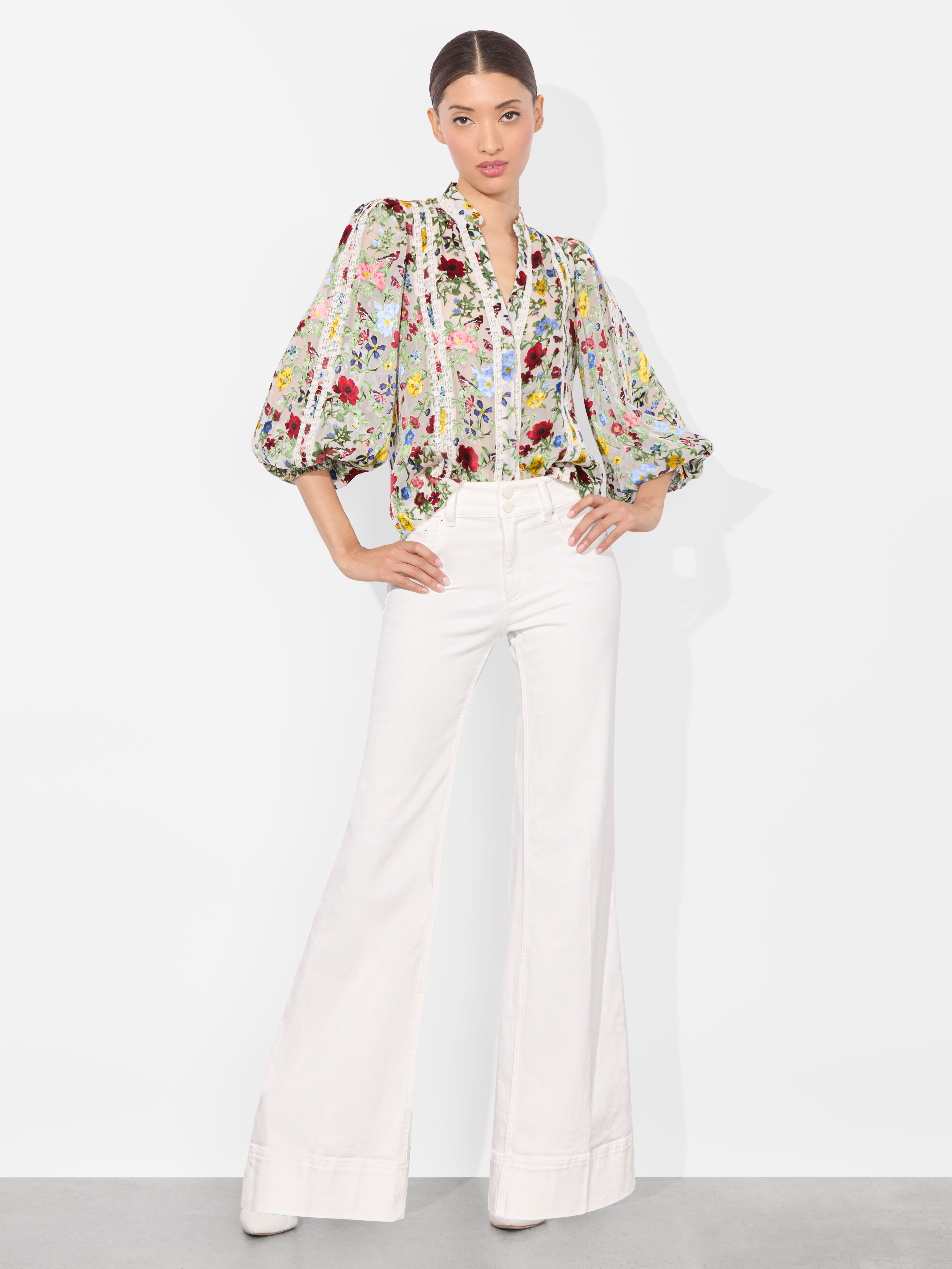 Finely Heart Embellished Button Down In Ecru | Alice + Olivia Finely Heart Embellished Button Down In Ecru | Alice + Olivia