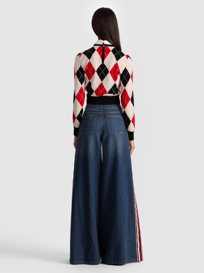 CAROLANN ARGYLE PULLOVER - OATMEAL HTR/BLACK/PERFECT RUBY image 2 - Alice And Olivia