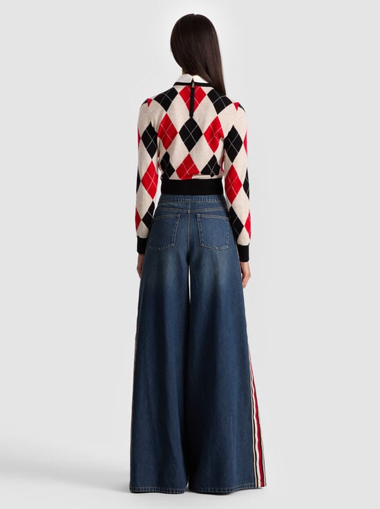 OATMEAL HTR/BLACK/PERFECT RUBY-CAROLANN ARGYLE PULLOVER