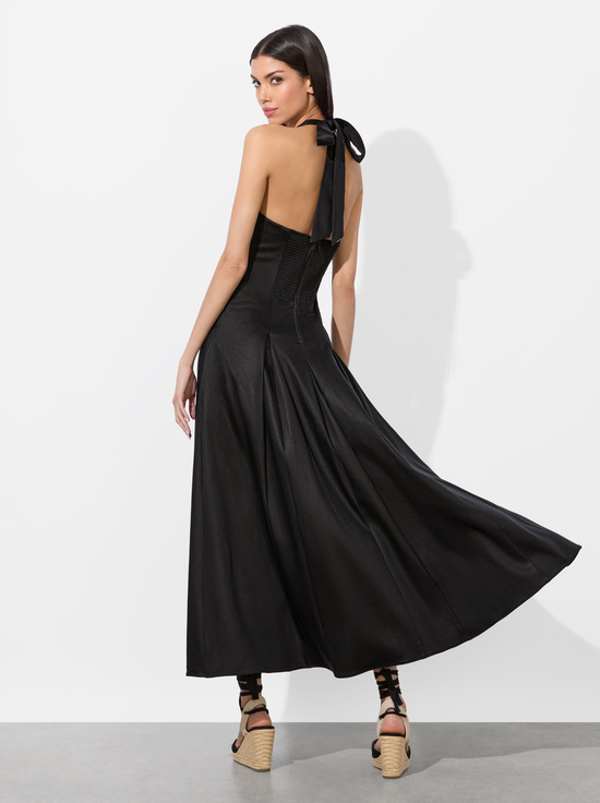 BLACK-ISABELLE FLARED MIDI DRESS
