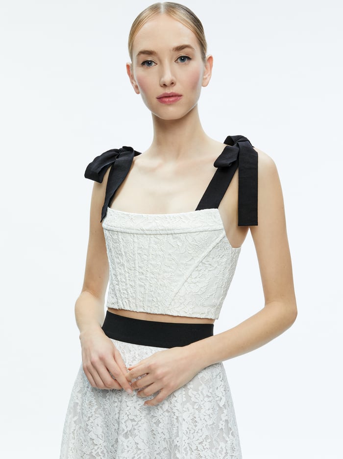 CLARA BOW STRAP BUSTIER CROP TOP - OFF WHITE - Alice And Olivia