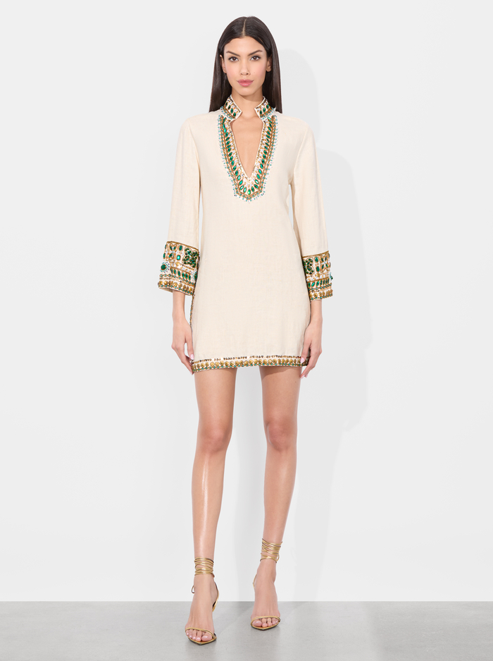 ELEONORA EMBELLISHED TUNIC DRESS - OFF WHITE MULTI - Alice And Olivia