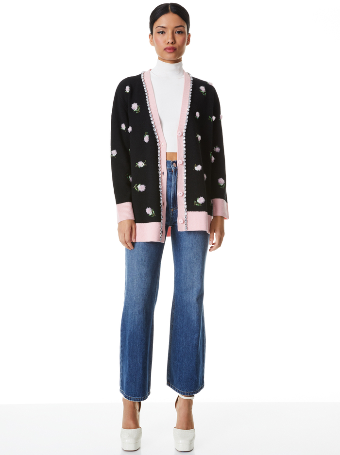 BRADFORD EMBELLISHED GRANDPA CARDIGAN - BLACK/PETAL image 2 - ALICE + OLIVIA