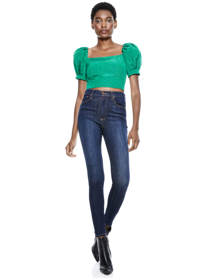 JOSLYN PUFF SLEEVE CROP TOP - DARK TEAL image 4 - Alice And Olivia
