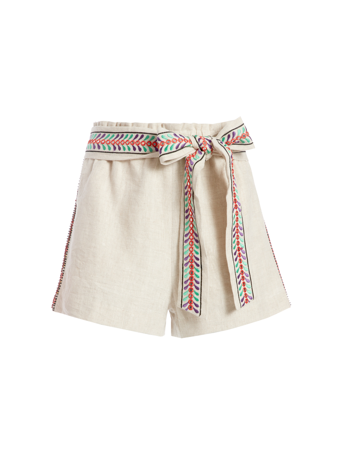 LINN EMBROIDERED PAPERBAG SHORT - NATURAL/MULTI image 1 - Alice And Olivia