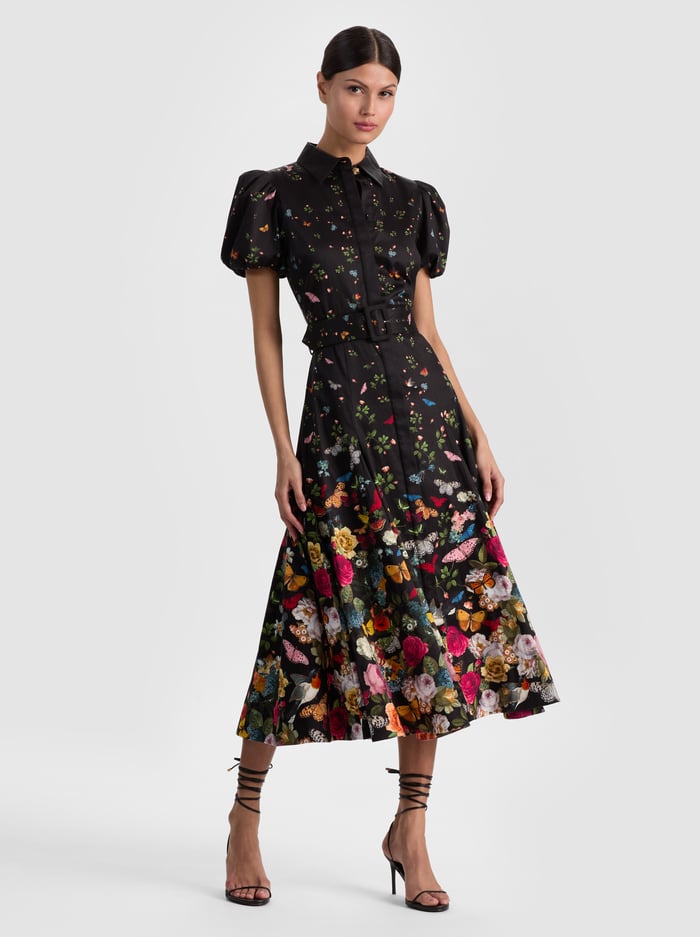 HENRIETTA BELTED MIDI DRESS - SOLAR STRENGTH BLACK - ALICE + OLIVIA