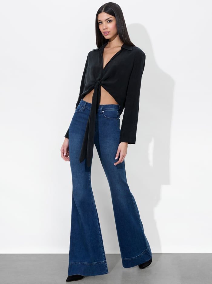 HANNON TIE FRONT BLOUSE - BLACK image 4 - Alice And Olivia