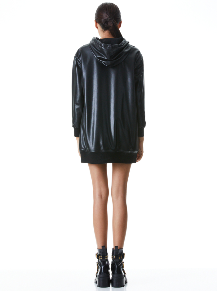 DECLAN VEGAN LEATHER SWEATSHIRT DRESS - BLACK image 1 - Alice And Olivia