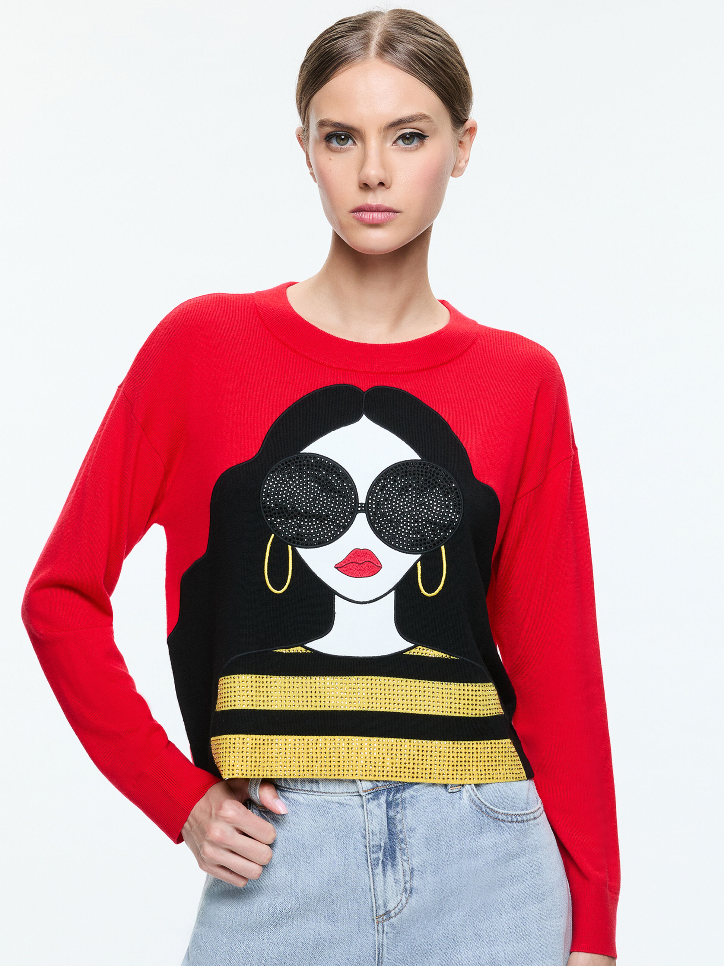 Gleeson Staceface Pullover In Bright Ruby Multi Alice Olivia