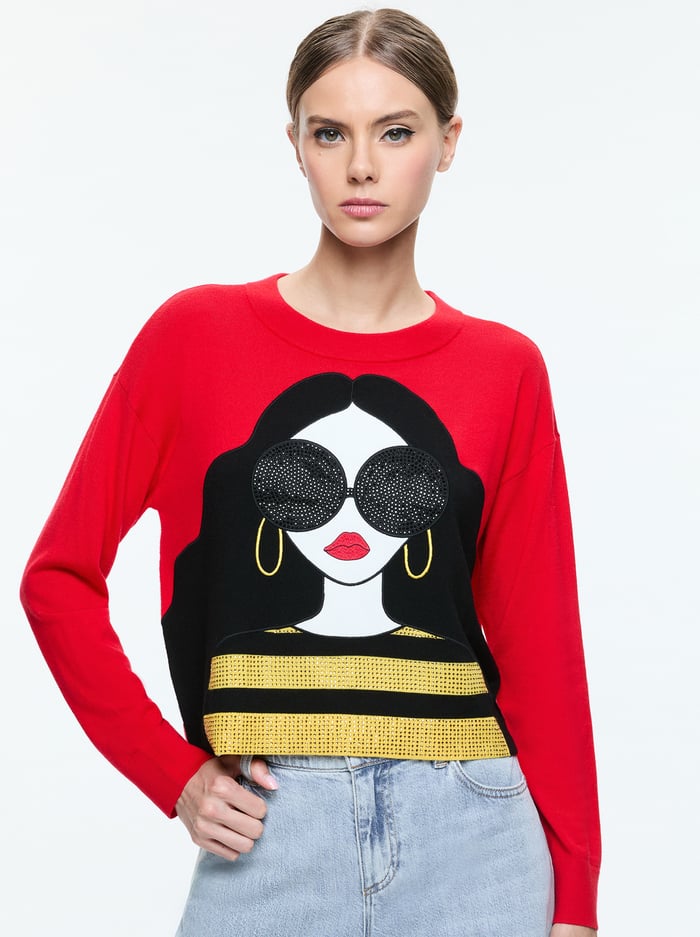 STACEFACE PULLOVER - BRIGHT RUBY MULTI - Alice And Olivia